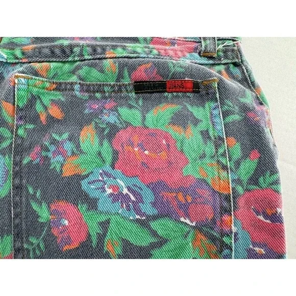 Vtg Oleg Cassani Denim Floral Shorts High Waist 90’s Hippie Size 14 Boho Barbie‍ - Picture 4 of 13